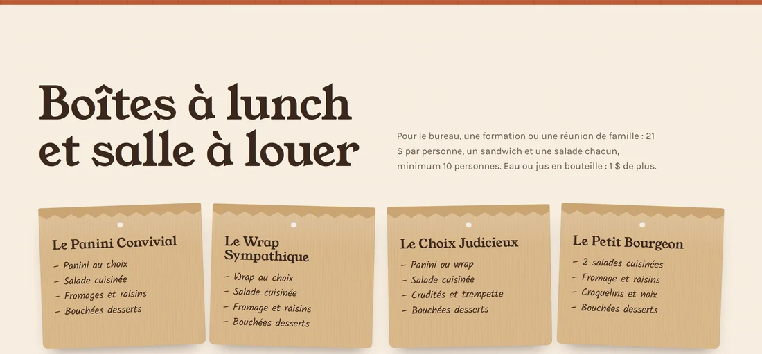 Extrait de concept : formules de boîtes à lunch sur papier kraft